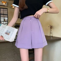 2021 summer new loose high waist wide leg purple shorts crimping high quality casual bermuda short pants for women femme y625