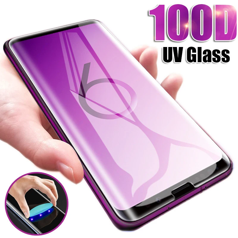 

2 предмета в комплекте, для Samsung Galaxy S20 ультра S10 S20 S8 S9 Note 8, 9, 10, плюс 5G S7 из закаленного стекла для защиты экрана UV жидкий клей на весь экран с за...