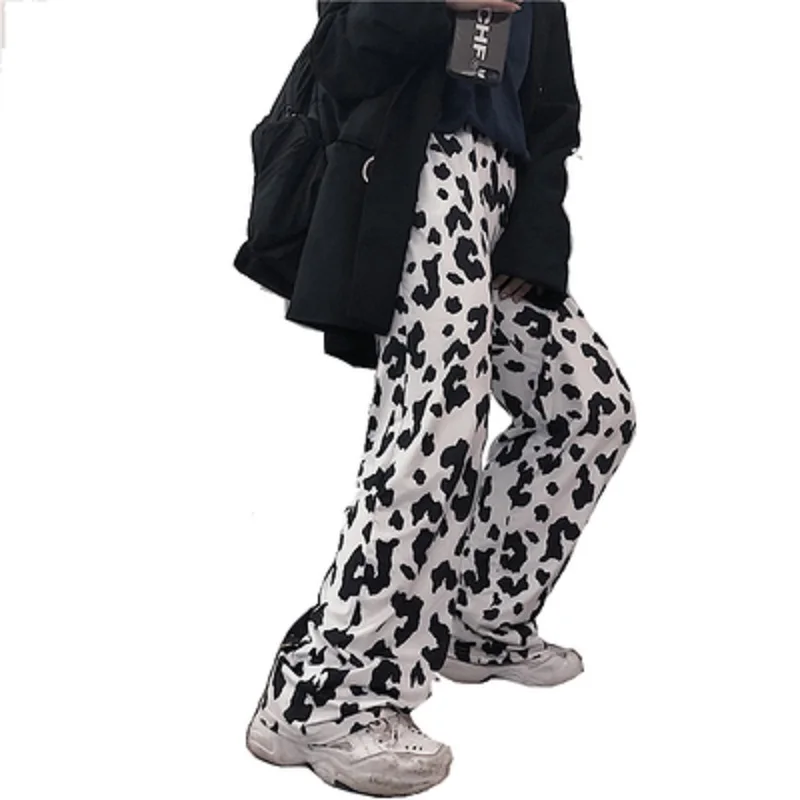 

Cow Printed Wide Leg Pants Women Oversized Korean Style Harajuku Thin Trousers Female Summer Aesthetic High Waist Streetwear