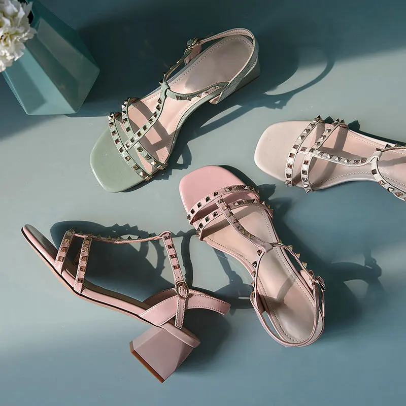 

2021 New Superfine Fiber Women Pumps Buckle Summer Concise Women Shoes Fashion Square Heel Women Shoes Big Size 34-43