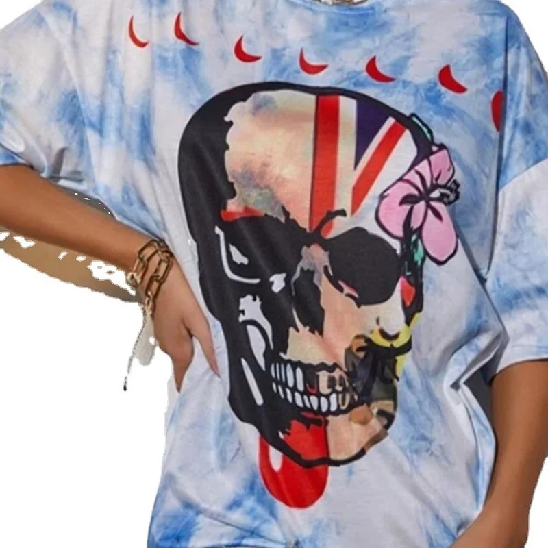 

Tie Dye Print Graphic Tee Women Summer 2021 Vintage Harajuku Skill T Shirt Loose Casual Crop Top Short Sleeve Punk Clothes New