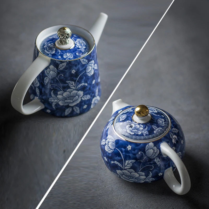 

Китай Цзиндэчжэнь сине-белый фарфоровый заварочный чайник кунг-фу, античный керамический чайник ручной работы, чайный сервиз, подарок