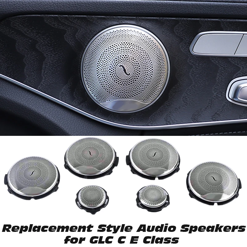 

6 Car speaker Covers For Mercedes Benz GLC X253 W205 W213 E C AMG Class Series Silver Door Loudspeaker Tweeter Midrange Lid Trim