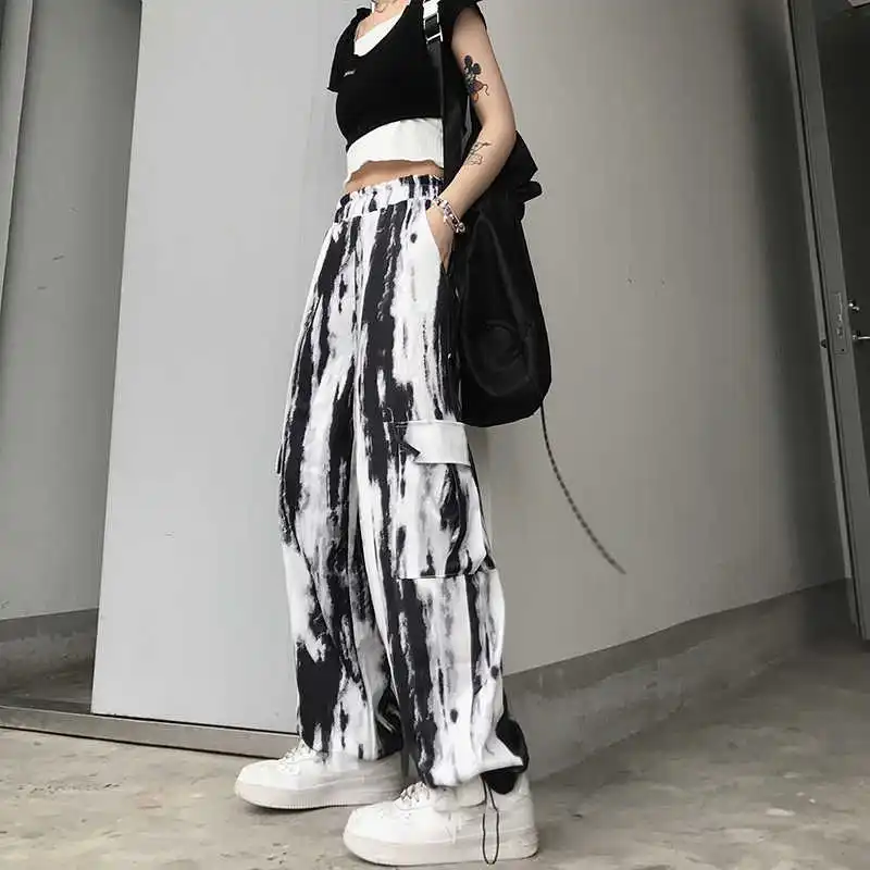 Женские прямые брюки 2021 летние темные рабочие в гонконгском стиле Харадзюку с