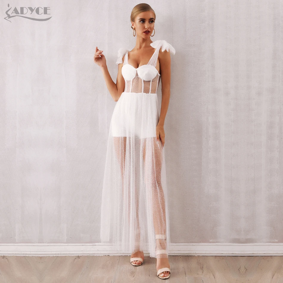 Женское вечернее платье без рукавов Adyce белое кружевное с блестками Клубное