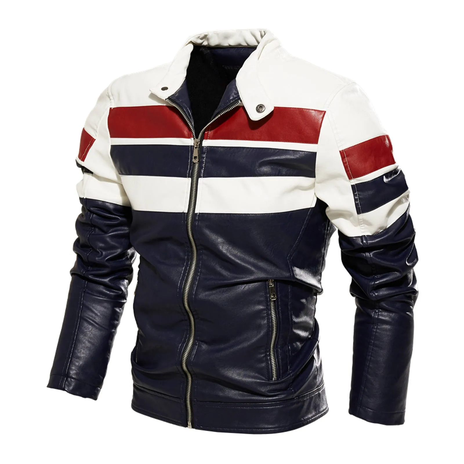 

Imitation Leather For Men 2021 New Fashion Turn-Down Long Sleeve Printed Jackets With Pockets Zipper Leather Jackets ropa hombre