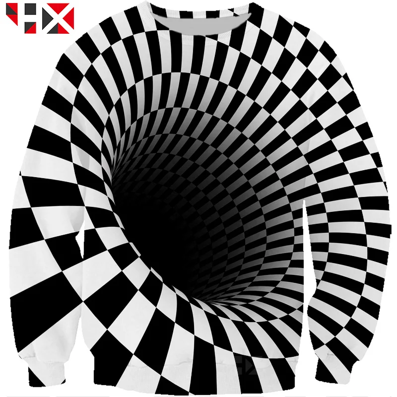 

2021 Newest Black and White Vertigo Hypnotic 3D Print Hoodie Sweatshirt Unisex Illusion Art Cool Harajuku Street Tops HX132