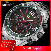 swish watches mens top brand luxury clock casual stainless steel wristwatch sport waterproof quartz chronograph watch for men