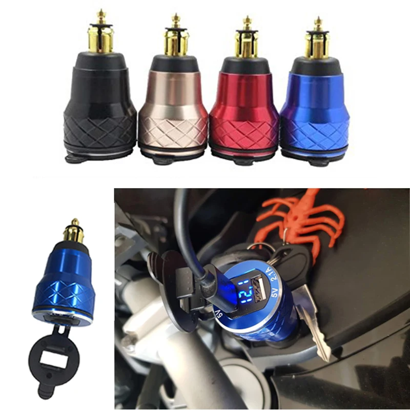 

DIN Hella QC3.0 Dual USB Motorcycle Charger Plug Socket Cigarette Lighter Adapter LED Display For BMW F800GS R1250GS R1200GS/RT