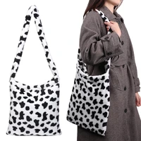fashion ladies cow fluffy plush shoulder bags autumn winter vintage handbags large capacity messenger bag crossbody bags