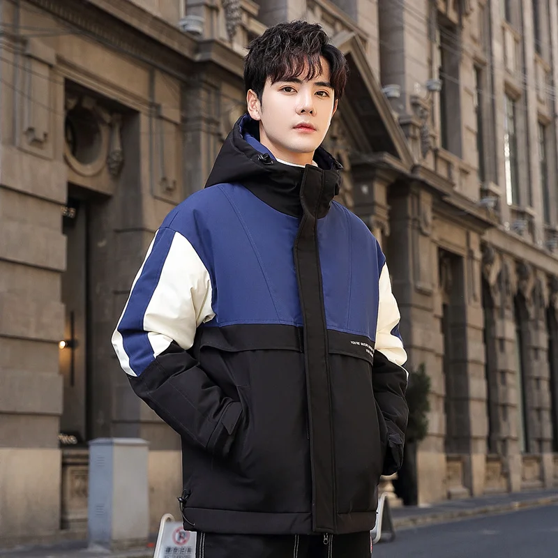 

2021 new men's cotton clothing outdoor cold-proof warm hooded bread clothing thickening youth trend men's clothing