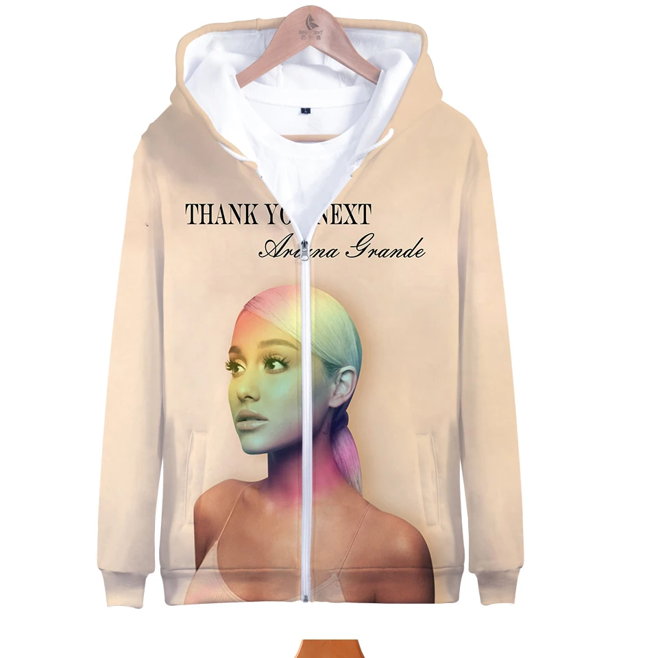 Thank U Next Harajuku толстовки на молнии с капюшоном куртка осень/зима мода певица Ариана Гранде 3D толстовки