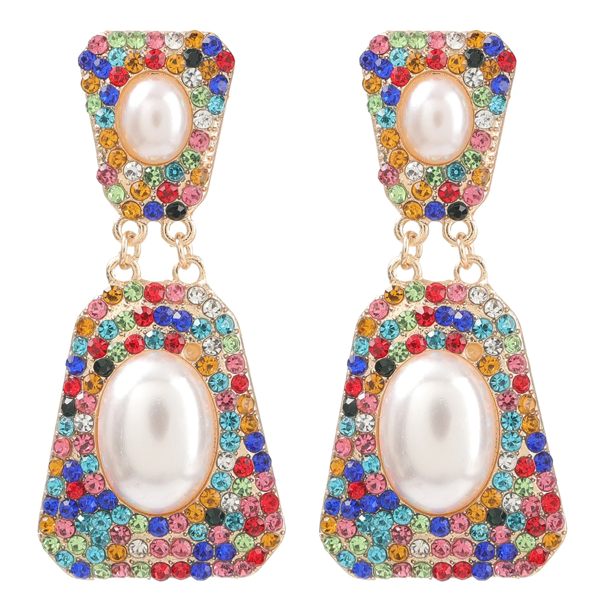 

JIJIAWENAHU New Fashion Ladies Rhinestone Imitation Pearl Multicolor Pendant Style Temperament Statement Earring Accessories