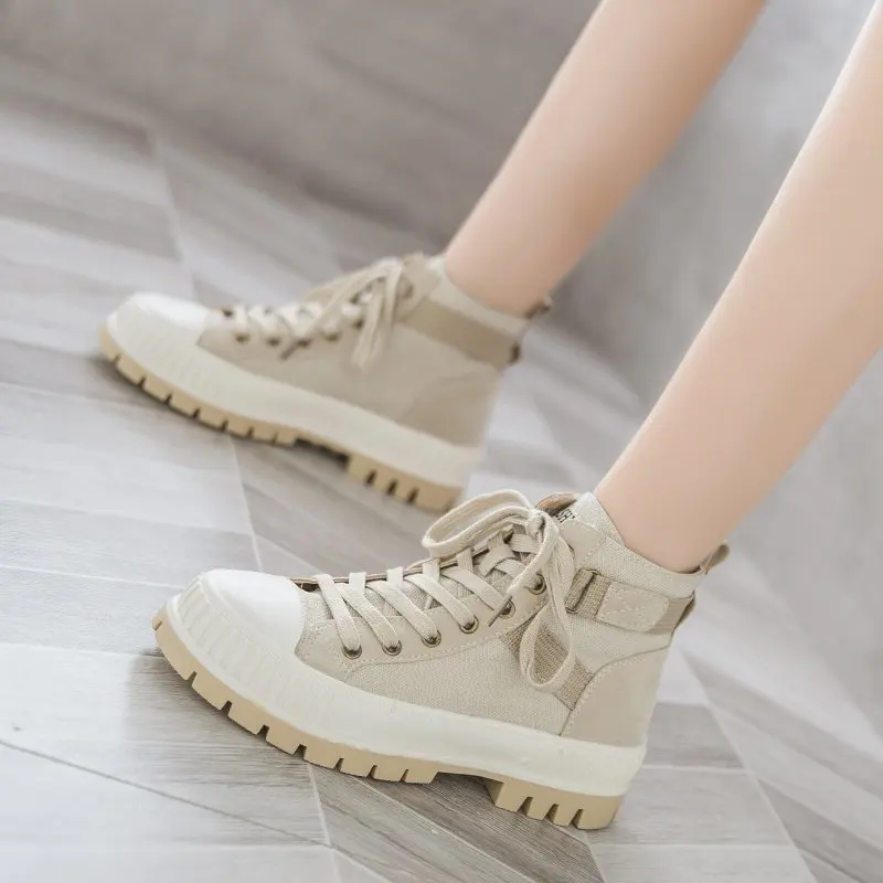

Spring and Autumn 2020 new high-top college style sports casual boots canvas shoes women thick bottom trend board shoes X268
