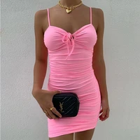 women circle hollow drawstring pleated sling short skirt spaghetti straps backless chest draped lace up sexy long dresses