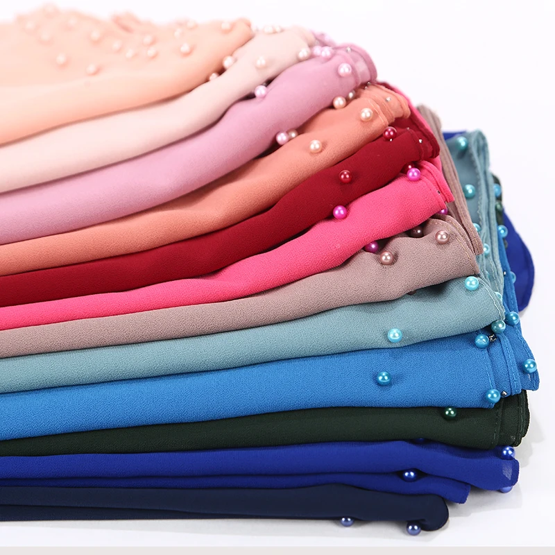 

New Solider Colorful Beads Bubble Chiffon Scarf Plain Shawls Hijab Muslim Scarf With Pearls 20 Color In Stock 180*75cm 10 pc/lot