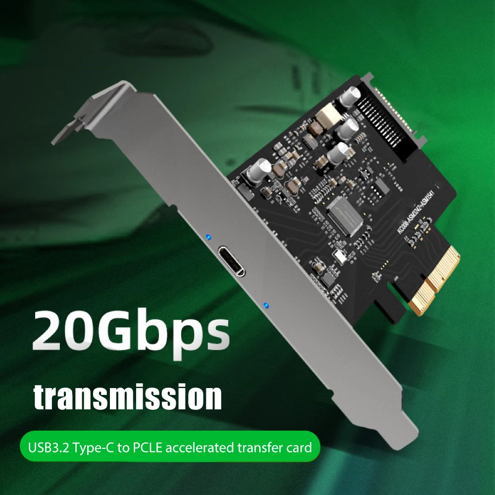 

KC008 PCIe X 4 to USB3.2 Riser Card High Speed 20Gbps Adapter Type C Host USB 3.2 PCI Express Expansion Card for Desktop