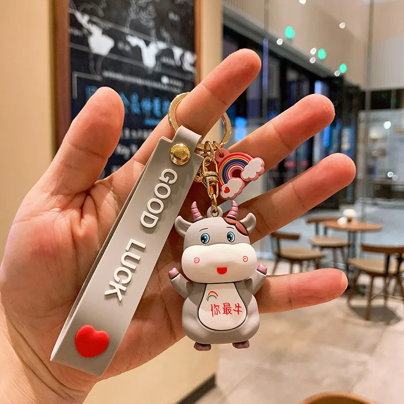 

2021 Creative The Year Of The Ox Doll Keychain Car Key Chain Bag Pendant Keyring Key New Year Lovely Personality Gift Doll New