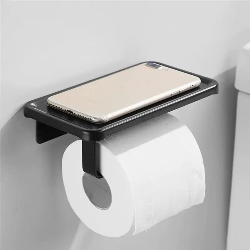 

Aluminum Paper Roll Stand Toilet Tissue Paper Holder with Phone Storage Shelf #3