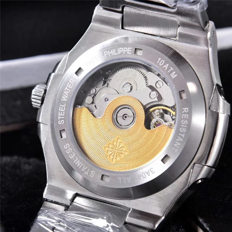 

New Automatic Mechanical Men Watch Silver Blue Stainless Steel Transparent Sapphire Glass Glide Watches