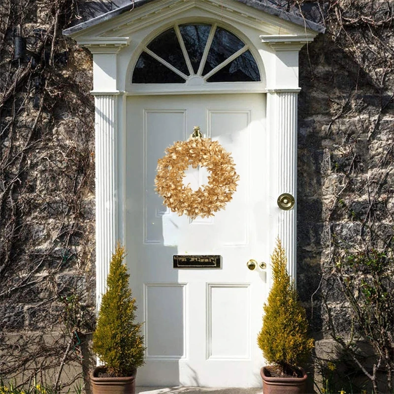 

Gold Boxwood Wreath 12/17 Inches Artificial Fall Garland Farmhouse Decoration for Front Door Christmas H051