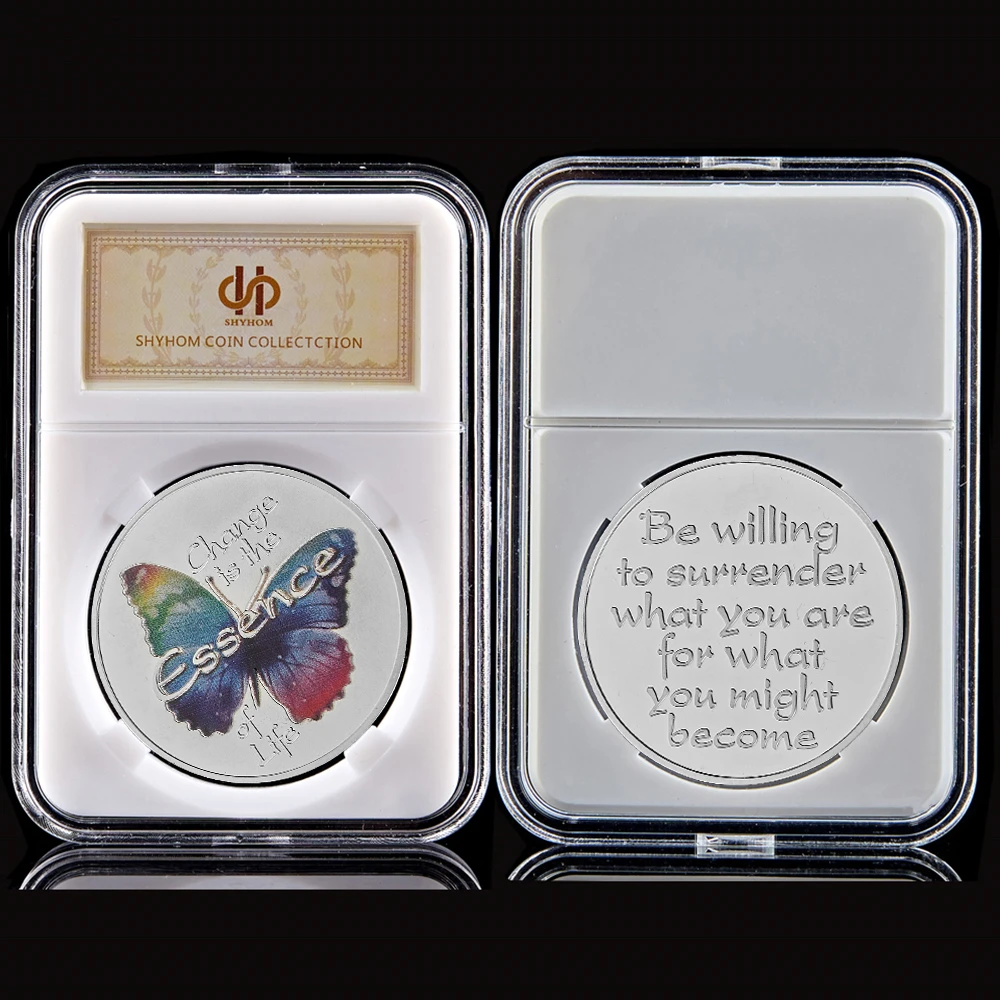 

Beautiful Colorful Butterfly Gold/Silver Plated Coin Collectibles Transform Love Token Metal Coin
