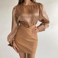 2021 autumn new female skirt pu bag hip skirt fashionable leather sexy high waist bag hip elastic womens leather skirt 25399p