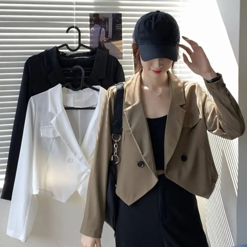 

Сезон весна-осень; Укороченное пальто женская короткая куртка с длинными рукавами в Корейском стиле модная женская одежда Хаки черно-белая куртка пальто