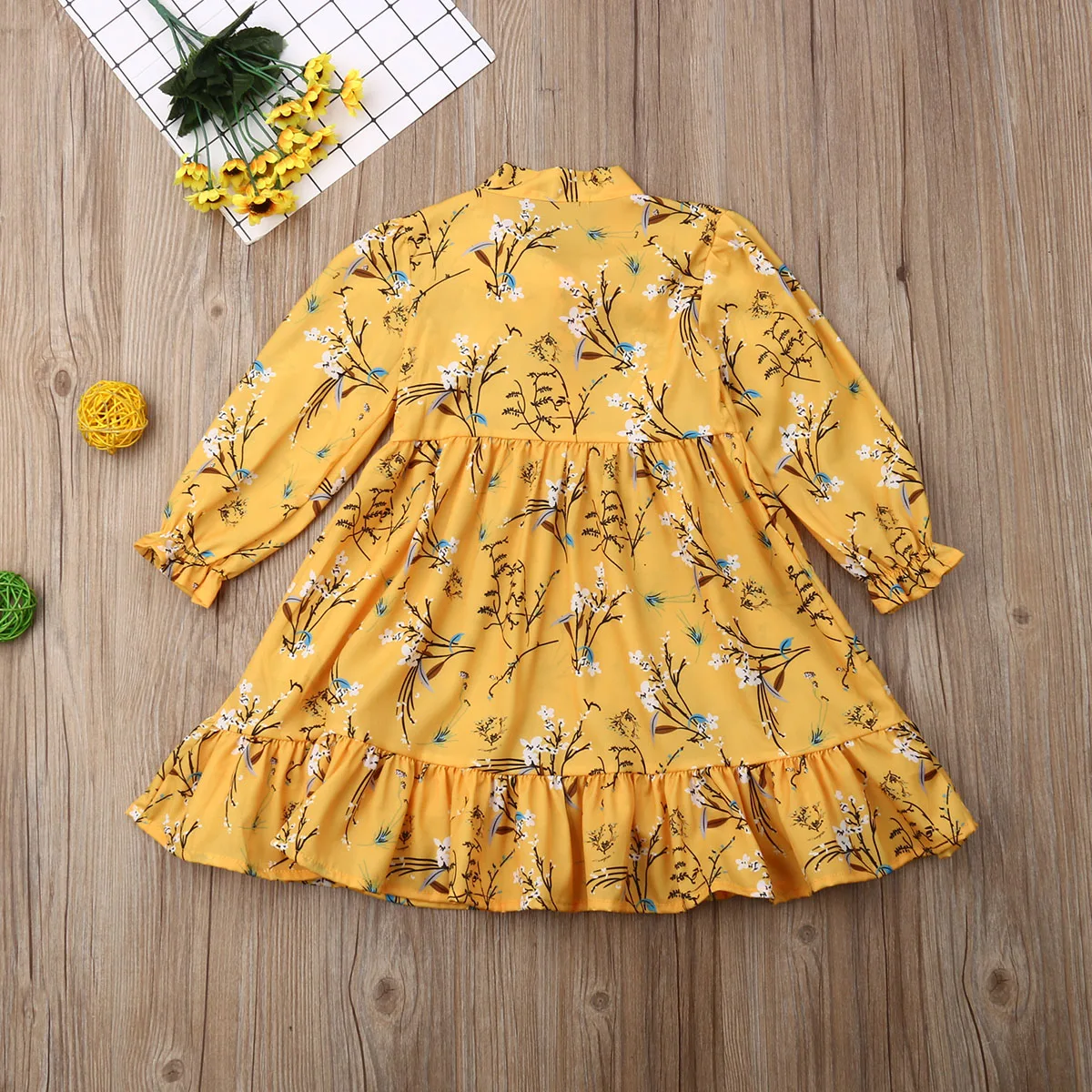 Girl Dress 2019 Autumn Kids Long Sleeve Floral Maxi Boho Bow collar Outfit Holiday Party | Детская одежда и обувь
