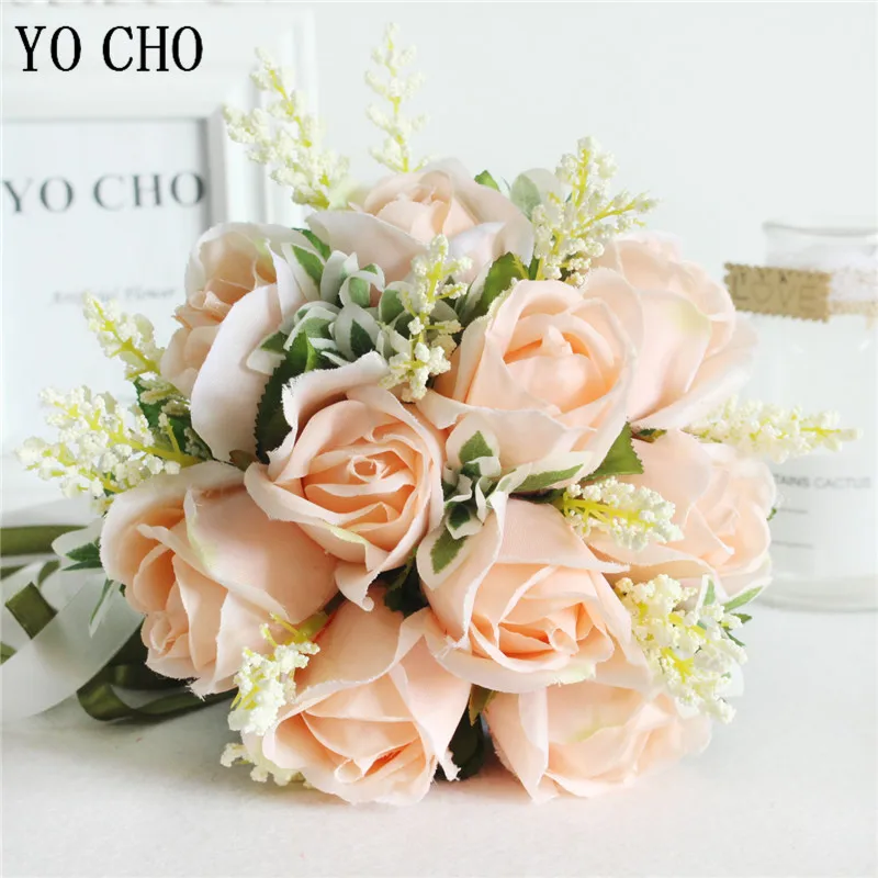YO CHO искусственный цветок свадебный букет шелковых роз розовые Искусственные