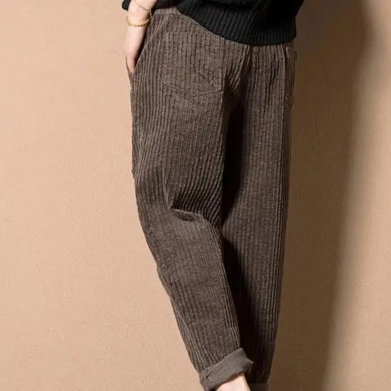 Clobee/Винтажные шаровары в полоску брюки Вельветовая обтягивающая