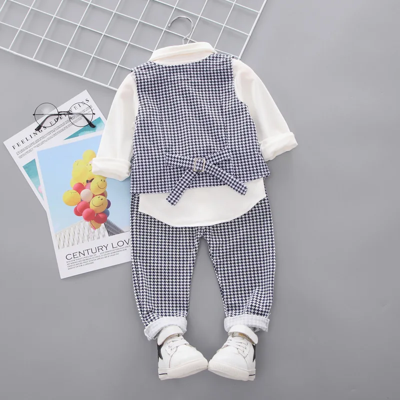 Клетчатый костюм для мальчиков 1-4 лет розовая рубашка + жилет штаны | Детская