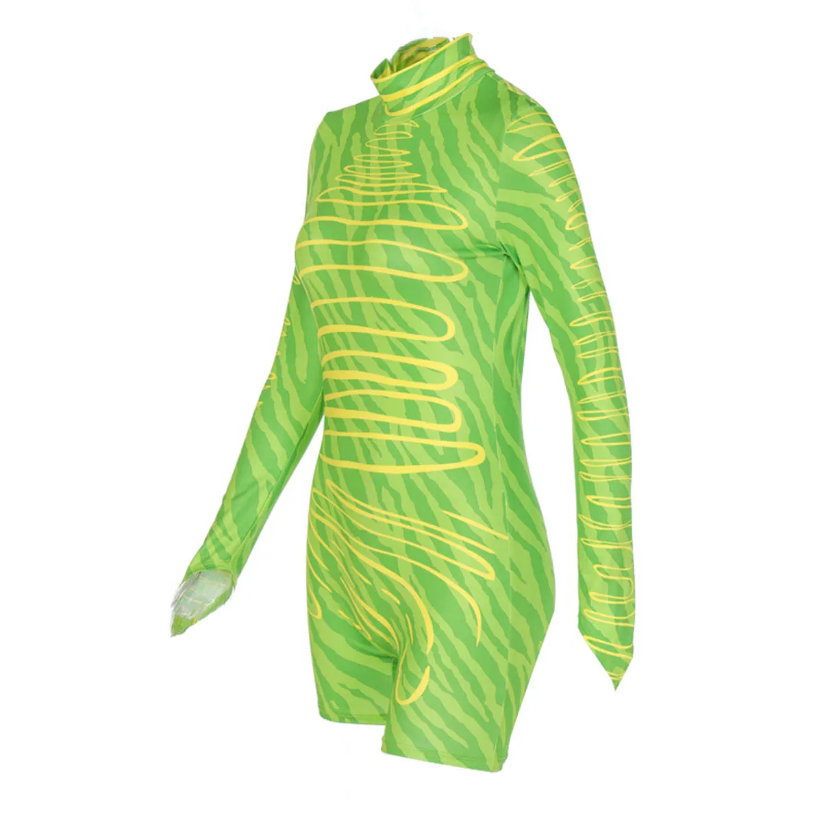 

Women Casual Long-sleeved Jumpsuit Fashion Curve Printing Slimming High Waist Short Rompers