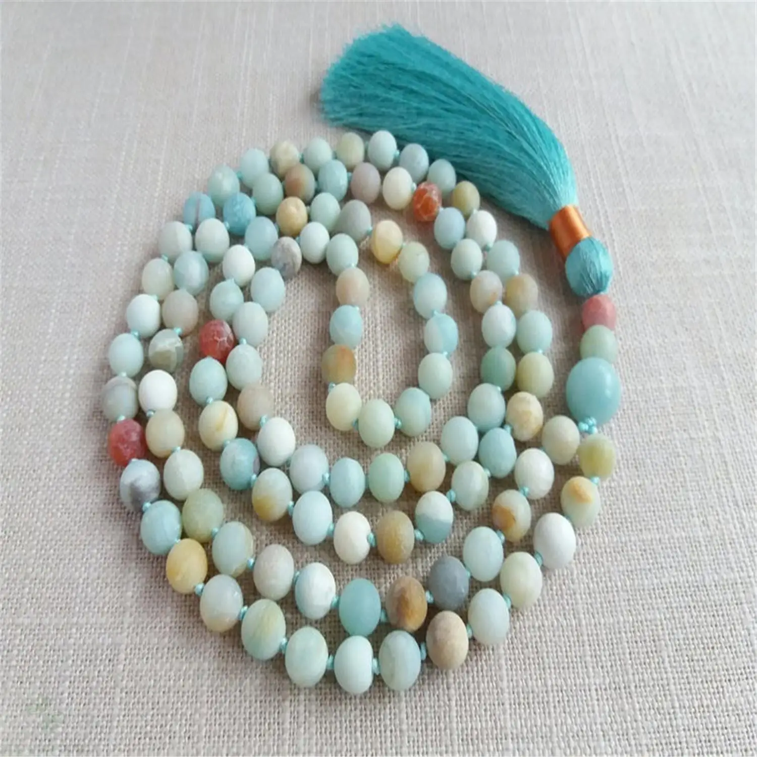

6mm Amazonite Stone 108 Beads Handmade Tassel Necklace Wristband Prayer Retro Mala Yoga Religious Tibetan Japa
