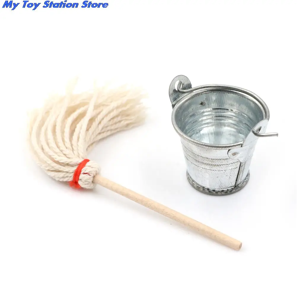 New Scale 1:12 Dollhouse Miniature Kitchen Garden Mop Bucket Classic Pretend Play Furniture Cute Toys Creative Gifts Presents | Игрушки и