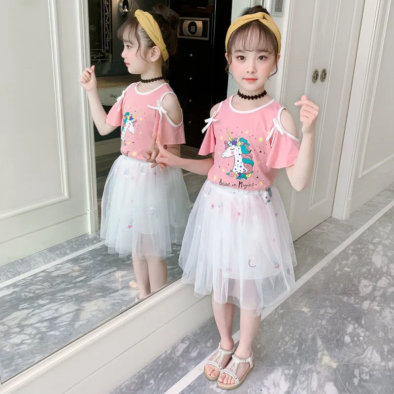 

Children Clothing Summer Teen Girls Clothes Sets Cartoon Tops Mesh Dress Girls Outfits Kids Clothes For Girls 4 6 8 10 12 Years