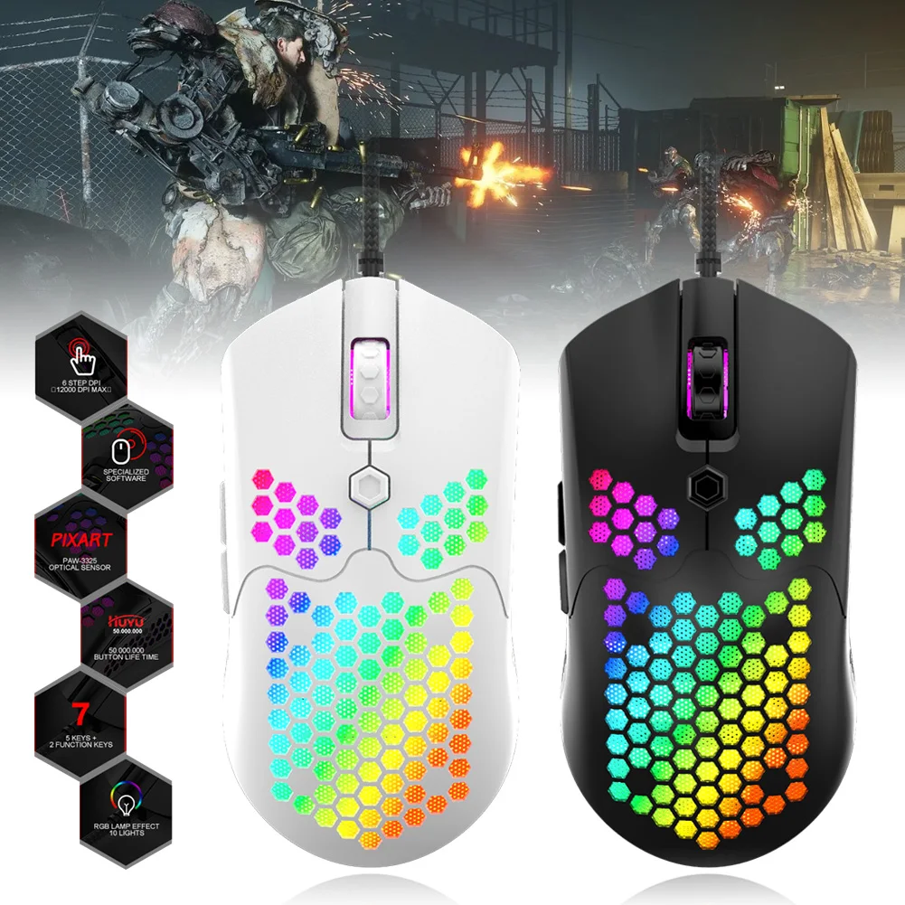 Проводная игровая мышь оптические компьютерные мыши RGB ячеистая поверхность 7