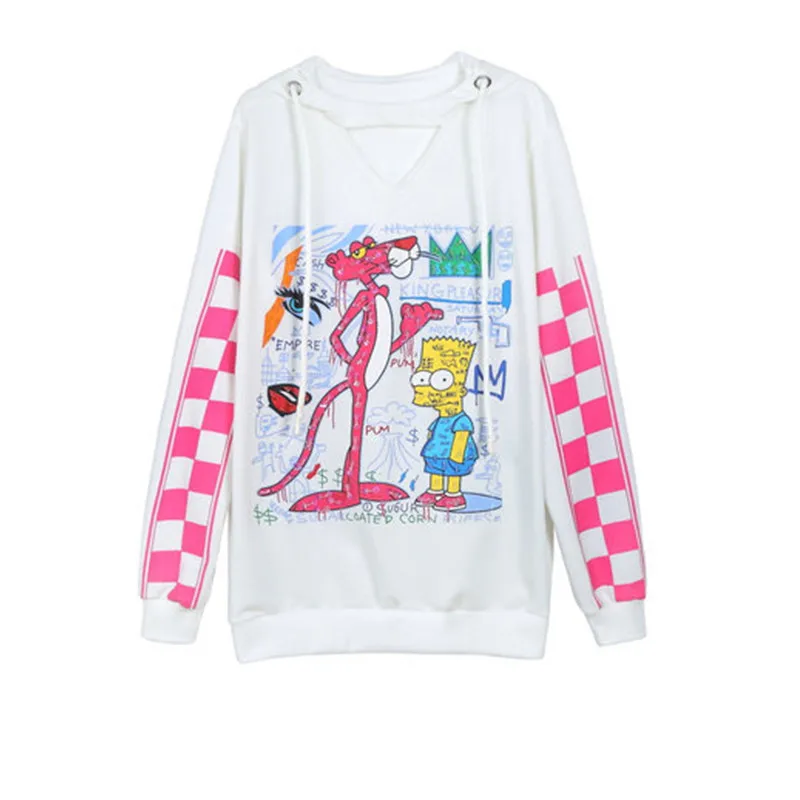 

Sequins streetwear hip hop tops hole sweatshirt spring oversized hoodies women clothes new cartoon print cotton ladies pullovers