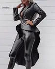 Осенняя Асимметричная кожаная верхняя одежда Lanxirui, черная свободная сексуальная Клубная Мода, длинный рукав, высокая талия, тонкая женская длинная верхняя одежда