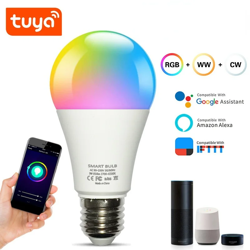 Умная лампа B22 E27 WiFi 10 Вт RGB LED используется с Alexa / Google home 85-265 в + таймер регулируемая
