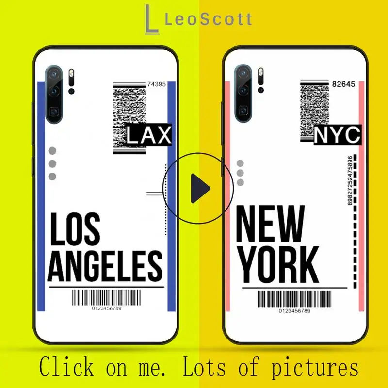 

Air ticket USA city London Travel Phone Case For Huawei honor Mate P 9 10 20 30 40 Pro 10i 7 8 a x Lite nova 5t Cover Funda