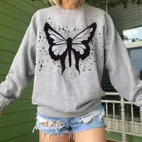 weiyao grunge grey crewneck sweatshirt women leisure butterfly graphic clothes fairycore brown sweats korean streetwear 2021