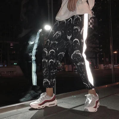 

Women Reflective Harem Pants Hip Hop Streetwear Ankle Length Loose Pencil Trousers