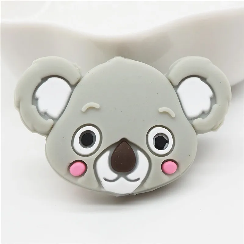 Grey Chengkai 10 шт Силиконовые коала Прорезыватель для зубов DIY животные детский душ Прорезыватель для зубов Монтессори сенсорные мультфильм ювелирные изделия бусины BPA бесплатно - Цвет: Grey