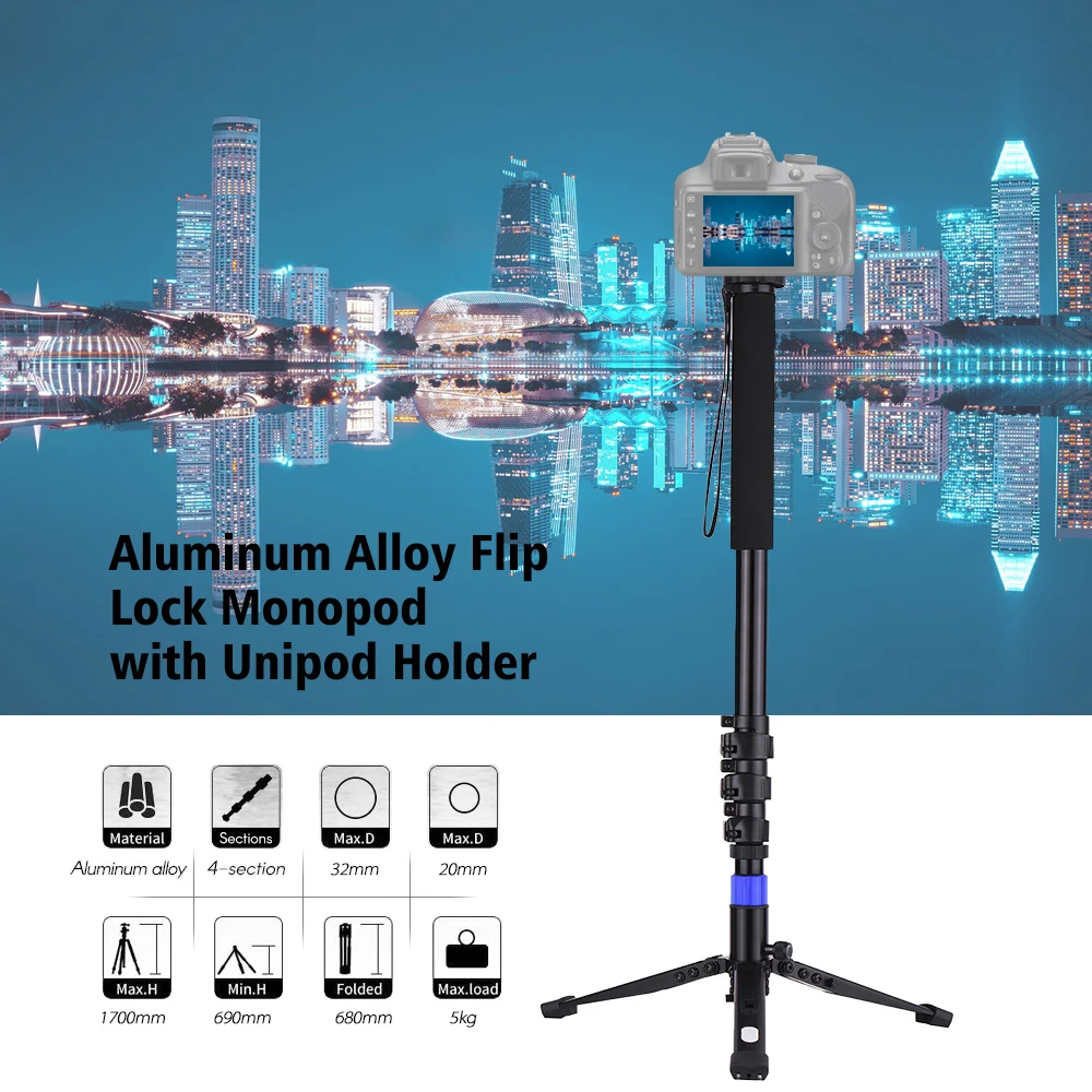 Монопод с защелкой из алюминиевого сплава для камеры держателем Unipod 1/4 3/8 дюйма