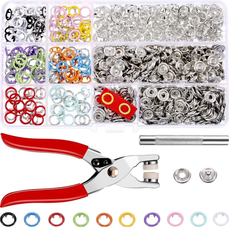 

200 Sets Snap Buttons Rompers Snaps Craft Pliers Tool Prong Buckle Metal Ring Button Snaps Sewing Craft 9.5Mm, 10 Colors