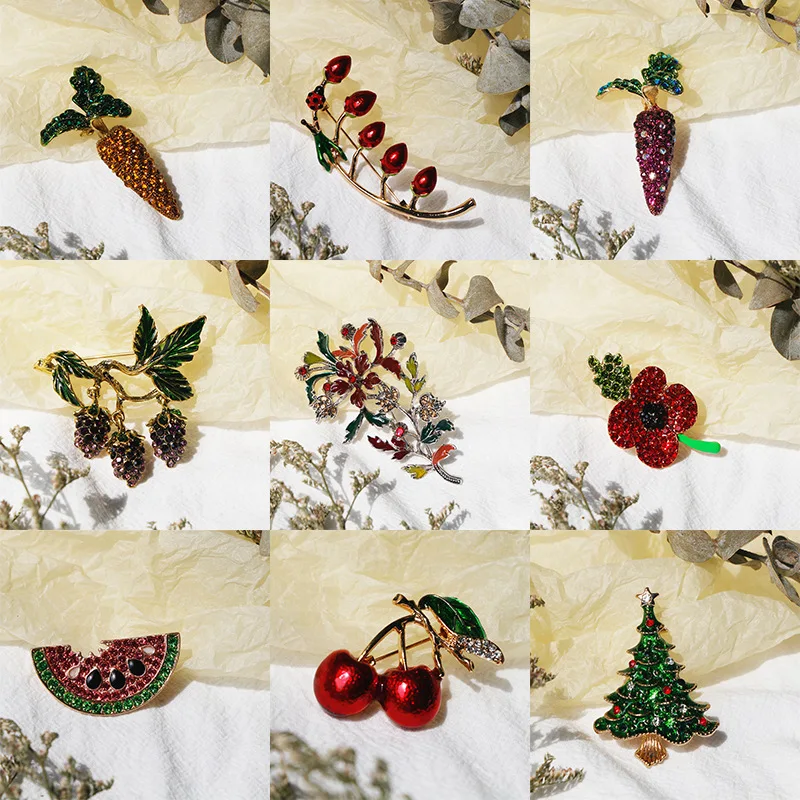 

New plant flower series Christmas tree radish personality drip brooch corsage small bouquet clothing hat scarf dress fashion L12