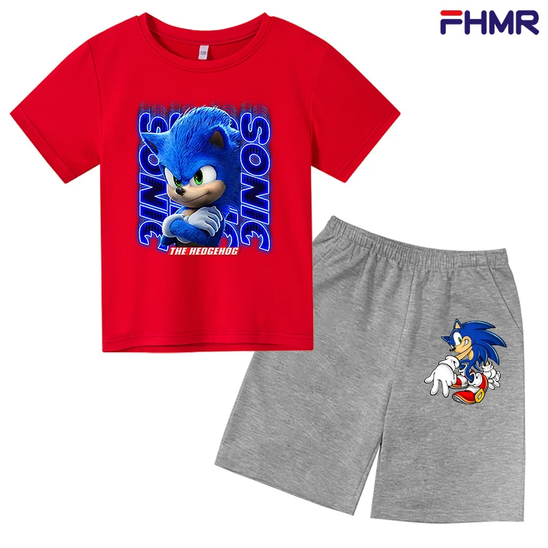 

2021 Unisex 4-14T Children's Spring and Summer Clothes Pure Cotton Boys and Kids Clothes Short-sleeved Shorts Two-piece Suit