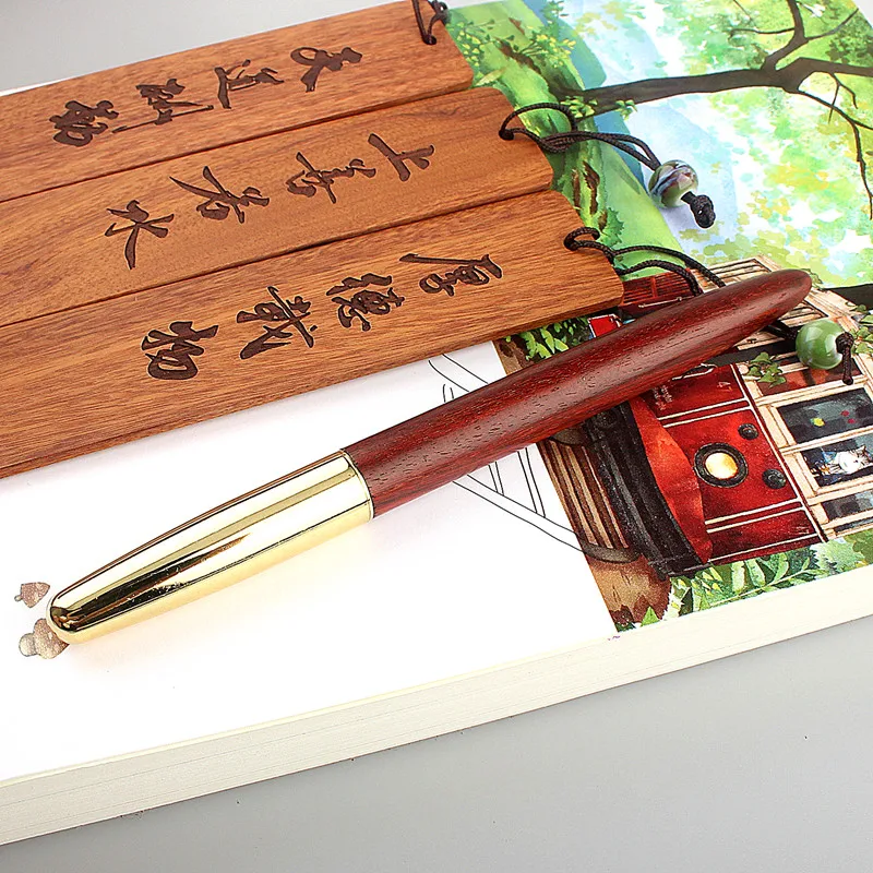 

luxury Quality brand Red wood Fountain Pen brass Copper Calligraphy Golden 0.5 Nib INK pen Business Office school supplies