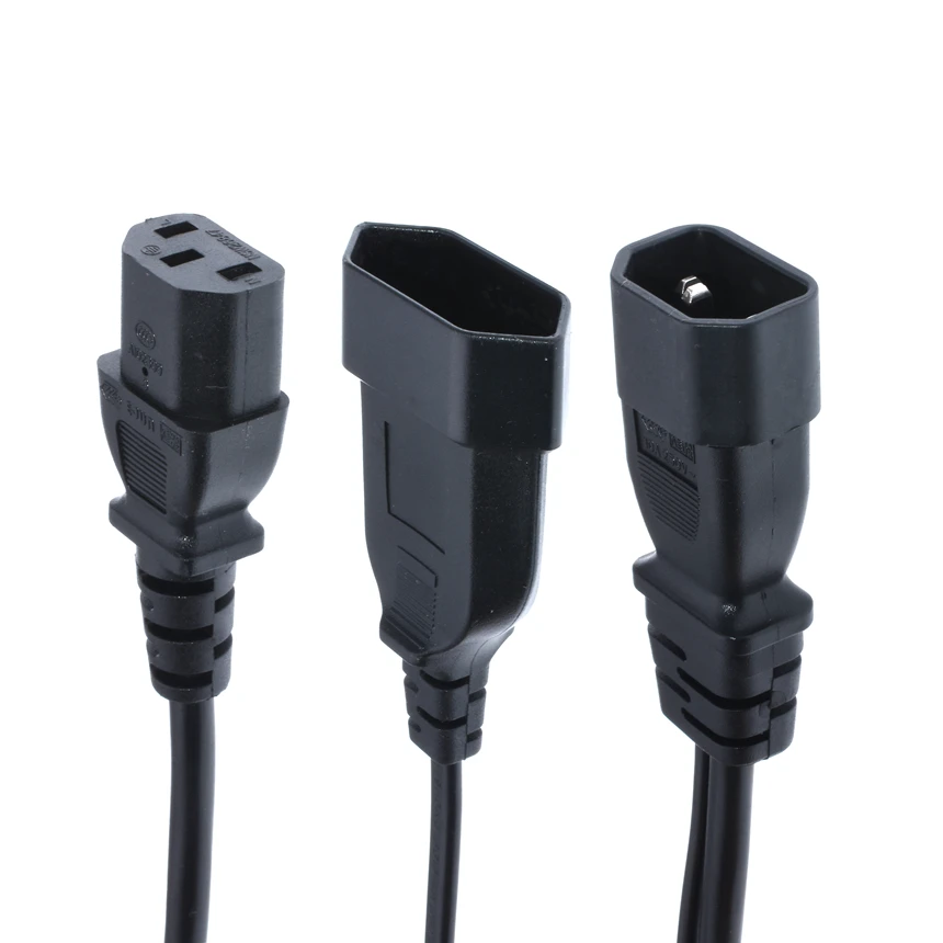 IEC320 C14 до C13 + розетка ЕС один волок два шнура питания переменного тока, 3 pin C14 pulg до 3 отверстия C13 + 2 отверстия Европейская розетка, 30 см